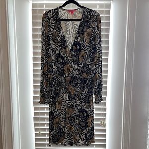 Lilly Pulitzer Black, White & Gold Floral Wrap-Style Long Sleeve Dress